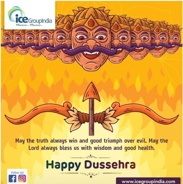 ARGHYASANYAL4's tweet photo. A time for celebration, a moment for victory of good over evil, a moment when the world sees an example of power of good. Let us continue the same "true" spirit. 
Happy Dussehra.
#dussehra #navratri #iceians #travelwithice #weddingwithice #weddingknots https://t.co/m0Cs95VmgB