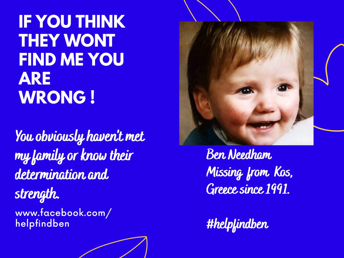 FindBenNeedham's tweet photo. Don't forget ! 
#BenNeedham #missing since #1991 #Kos #Greece #missingchildren #everymissingchildmatters https://t.co/SA90uTRUQY