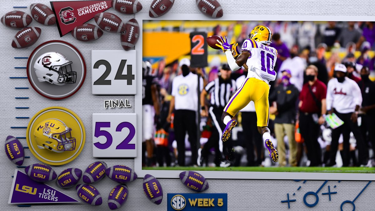 SEC's tweet photo. In tonight's win the Tigers scored on:
✔️ offense
✔️ defense
✔️ special teams

#SECFB x #GeauxTigers https://t.co/CGs36D6T6h