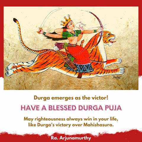 RaArjunamurthy's tweet photo. Durga emerges as the victor! 
Have a Blessed Durga Puja 
May righteousness always win in your life, like Durga’s victory over Mahishasura. @narendramodi @JPNadda @blsanthosh @Murugan_TNBJP @KesavaVinayakan @BJP4India #Durgapooja2020 https://t.co/MkIS8g835w