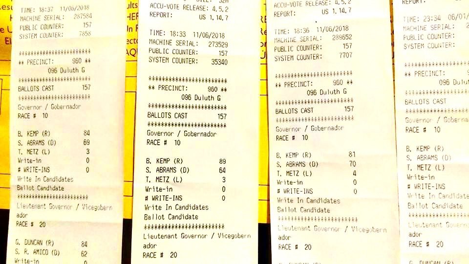 Poll tapes look like this. In many places they are posted publicly outside precincts on election night. This is ostensibly meant to provide transparency. But until recently, there have been only a few small efforts to photograph them & compare the totals 2 official totals. 5/