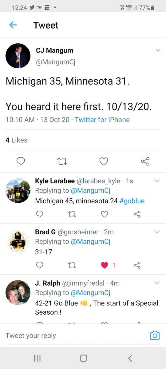 larabee_kyle's tweet photo. Well @UMichFootball @UMichAthletics U have exceeded my prediction expectations of Michigan 45 - 24. Good Job Gentleman!! #GoBlue #MichiganvsMinnesota https://t.co/gSHfVwxbHN