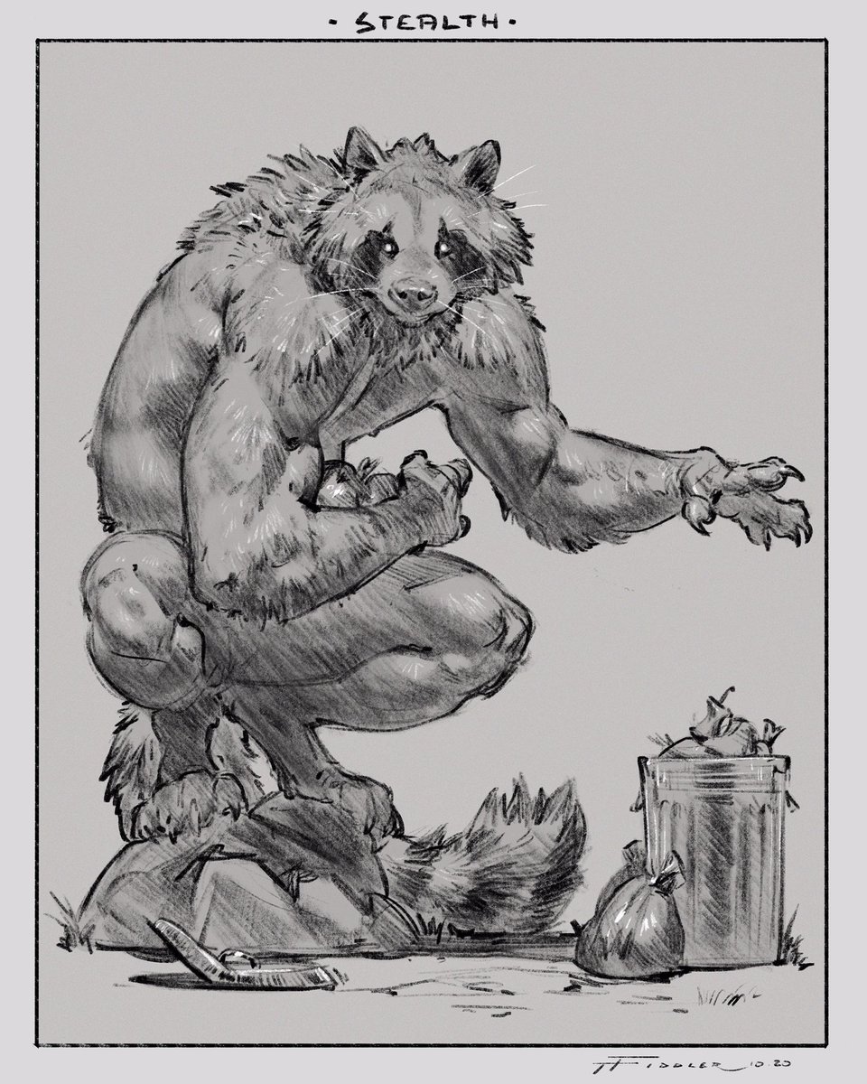 Day 24 of Weretober! Stealth!! ?

Raccoons are stealthy... Right? ?

#creaturedesign #weretober 