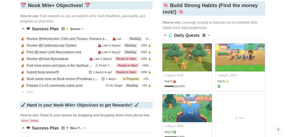 elisastudies's tweet photo. Hey #notiontwt back again with another notion set-up (I create multiple using @thex3family gamification system, so they all have the same data), but this time it is Animal Crossing! @NotionHQ
#studyspo #theGamificationProject #acnh #AnimalCrossingNewHorizons #AnimalCrossing https://t.co/ByePkJ9gAT