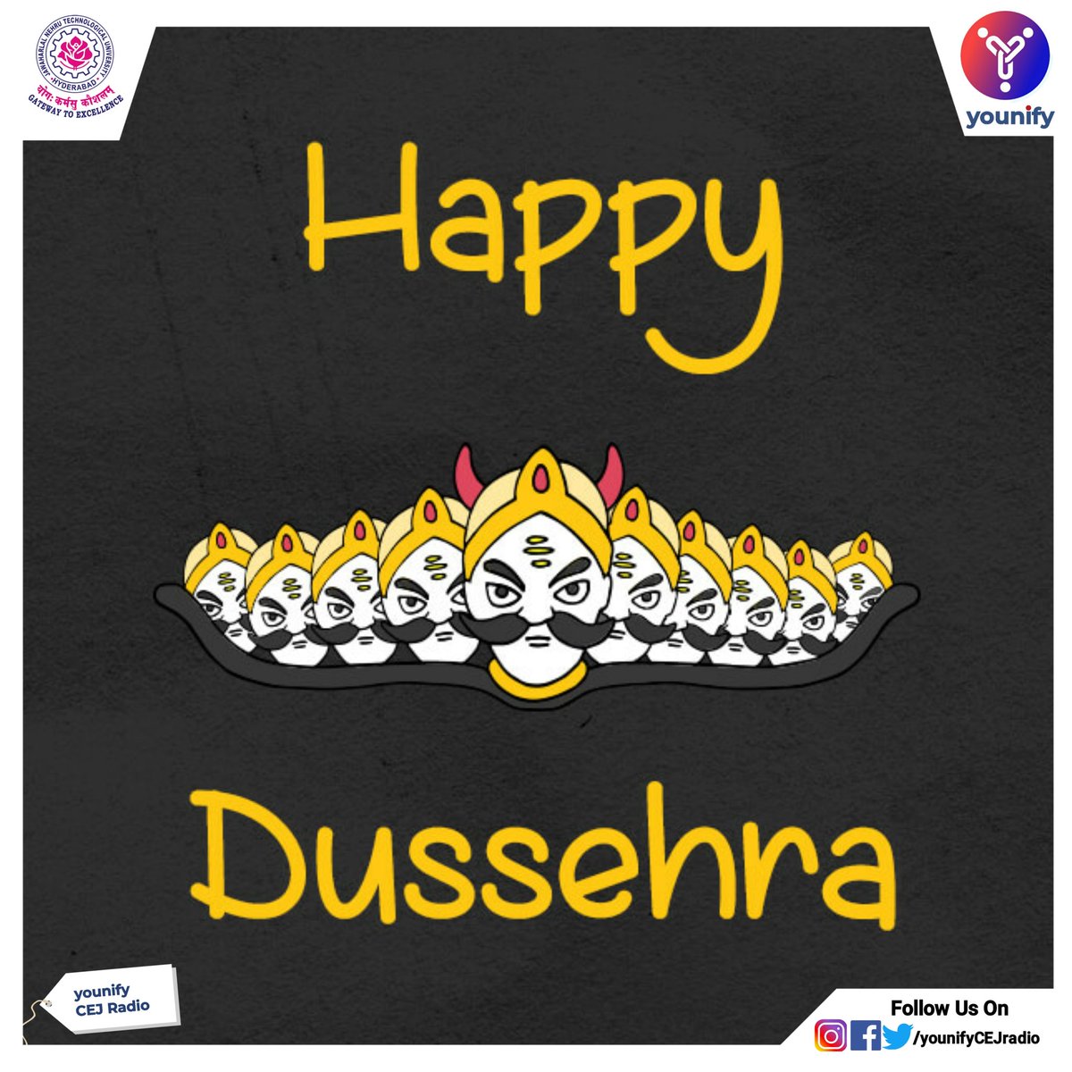 younifyCEJradio's tweet photo. Wishing A Very Happy Dussehra To All🙏😊

#Dussehra #Dasara #Vijayadasami #Dasara2020 #JNTUCEJ #younify #Radio https://t.co/9q9HM5x67M
