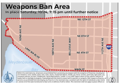 The area where you are not allowed to have multiple weapon types, including the terrifying weapon of war that is a  Skateboard. 
#seattleprotestcomms