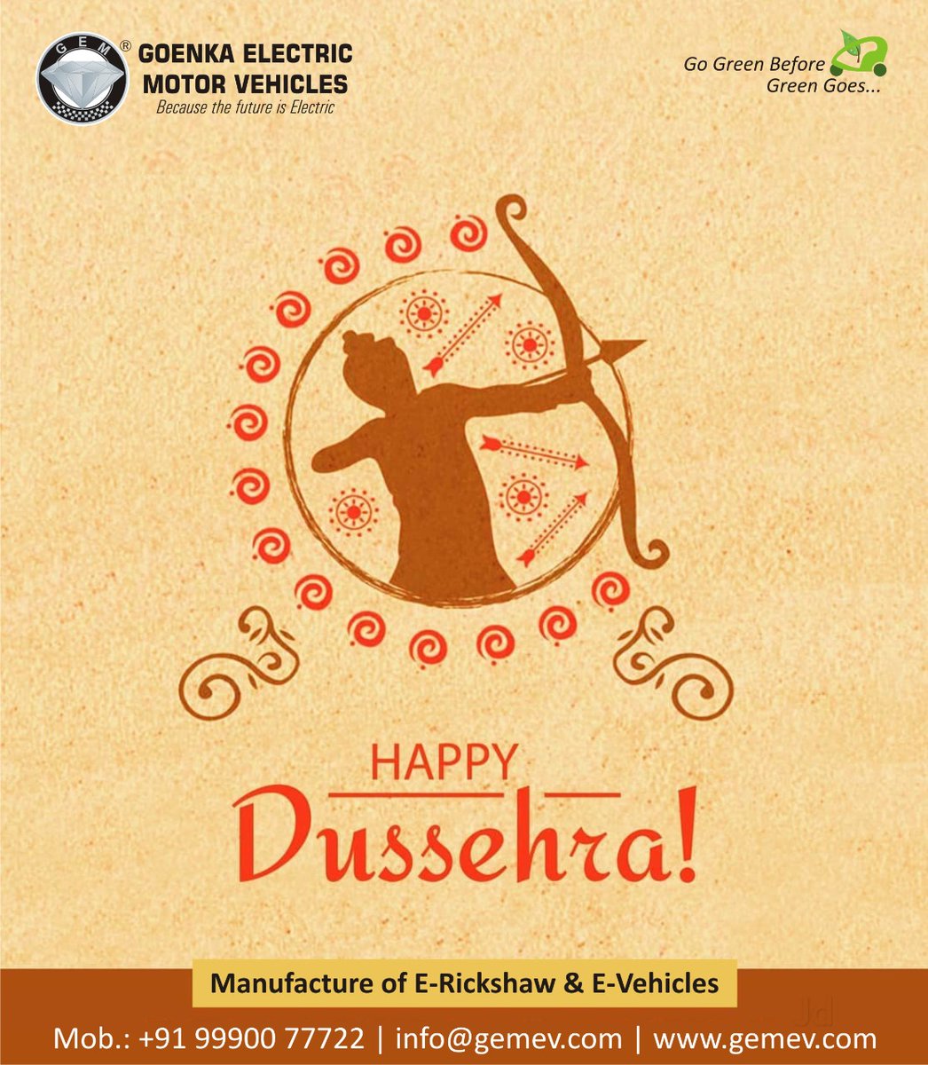 gemvehicles's tweet photo. May Lord Rama shower his finest blessings on you and your family. Wishing you all a very Happy Dussehra!

#HappyIndianAirforceDay
#GoenkaElectricMotorVehicles
#electricvehicles #loader #Prince #Queen #Samrat #Superking #customisedvehicles #evs #auto #GEM
#goenkaelectric https://t.co/U5PituSZPT