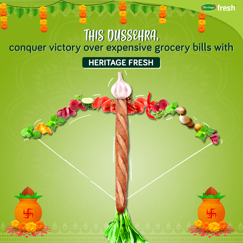 Heritage_Fresh's tweet photo. This Dussehra make every day a savings festival. Celebrate 365 days of savings with Heritage Fresh! Source all the ingredients of your favourite festive dishes from Heritage Fresh stores or order them online from https://t.co/7N4jYlgclm

#HappyDussehra #Dussehra #Dussehra2020 https://t.co/wTZ4FJn0En
