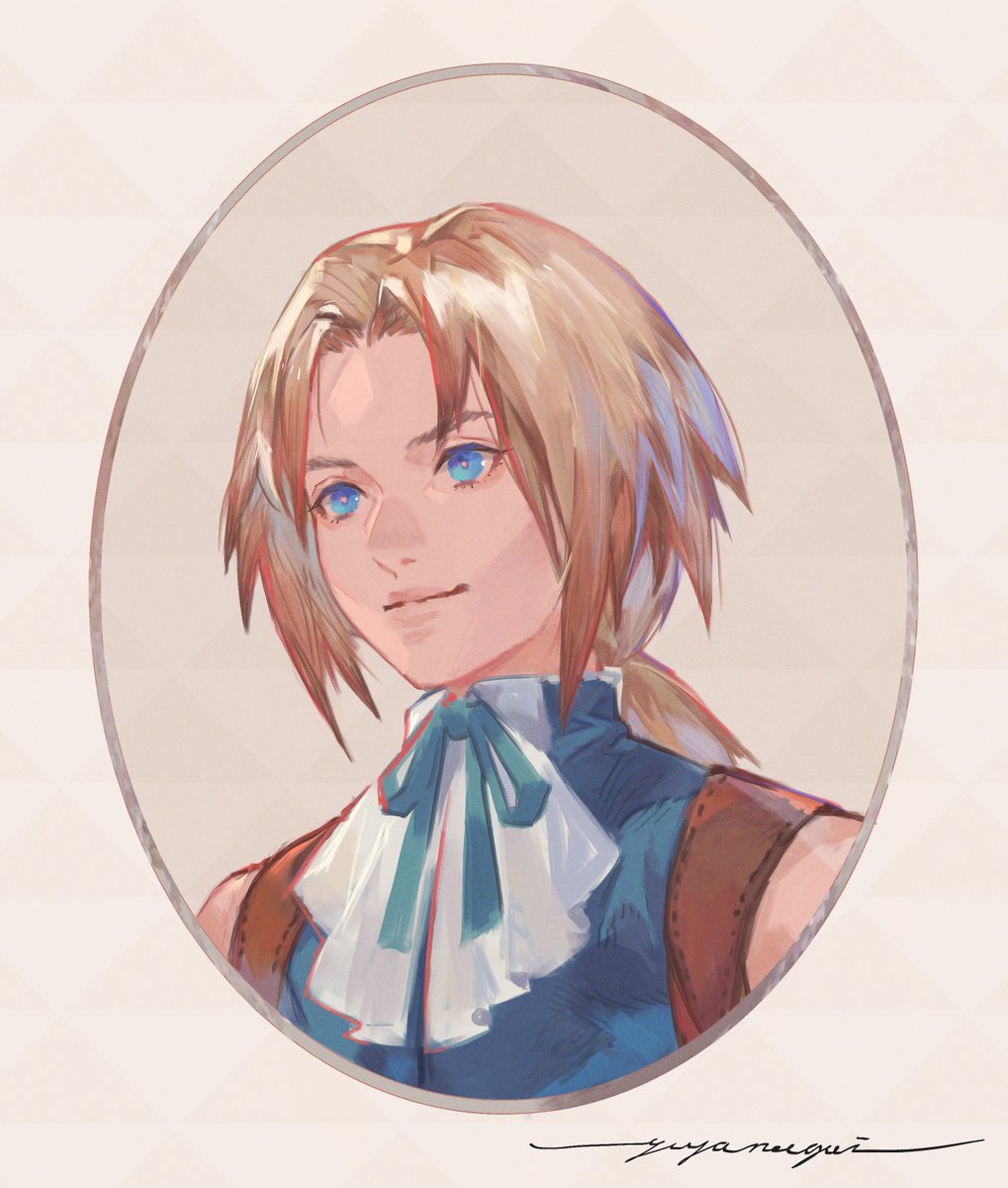 zidane tribal parted bangs solo 1boy blonde hair male focus blue eyes low ponytail  illustration images