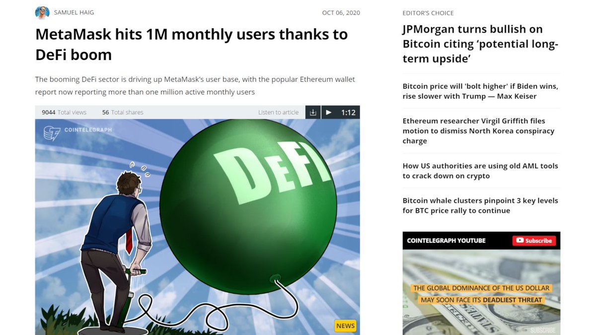 2 Metamask, just 1  #ethereum wallet has cracked over 1 million monthly average users.