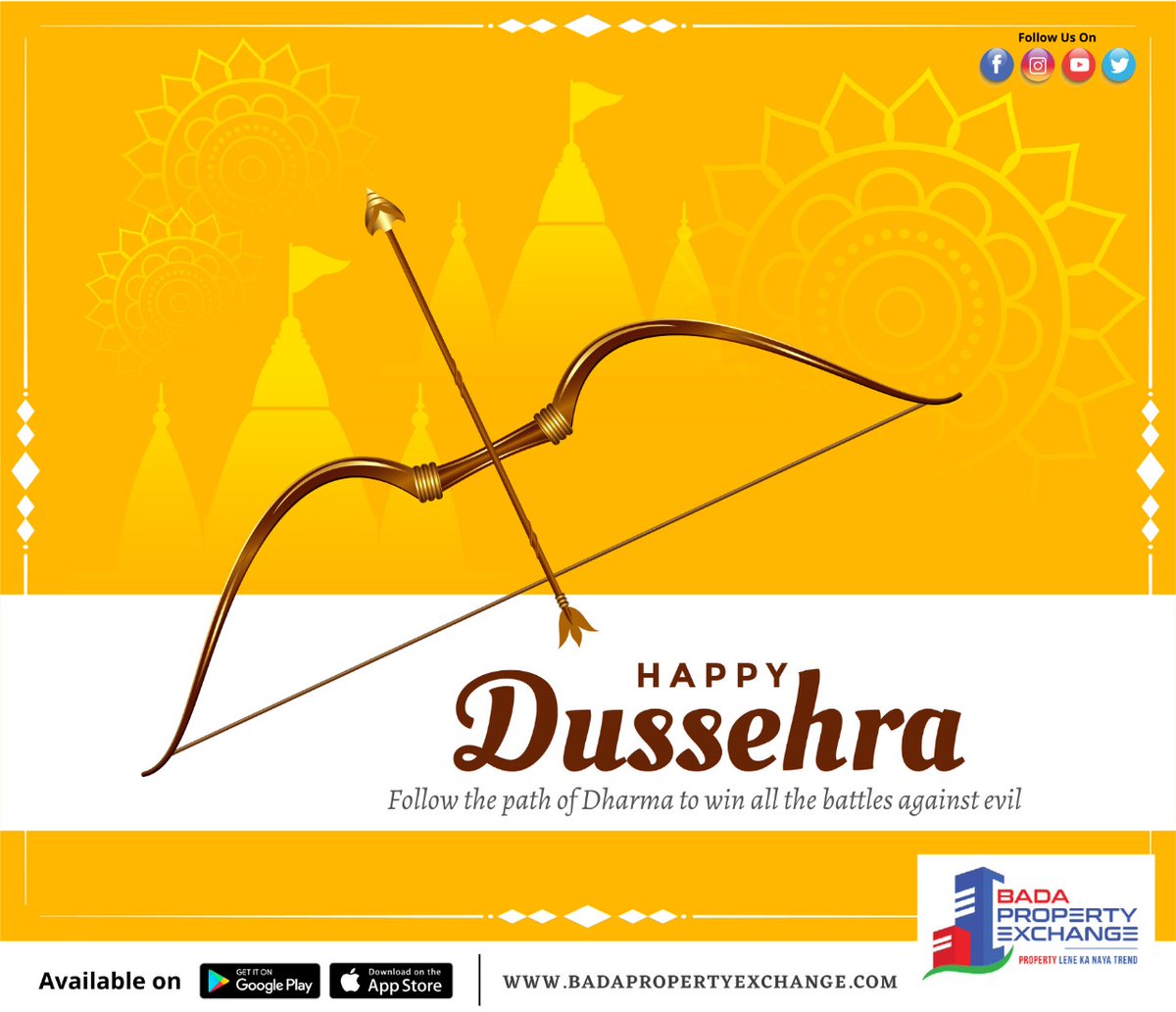 BadaPropertyApp's tweet photo. May God Ram keep lighting your path of success and may you achieve victory in every phase of life. Happy Dussehra https://t.co/SbfxWXvYnN
