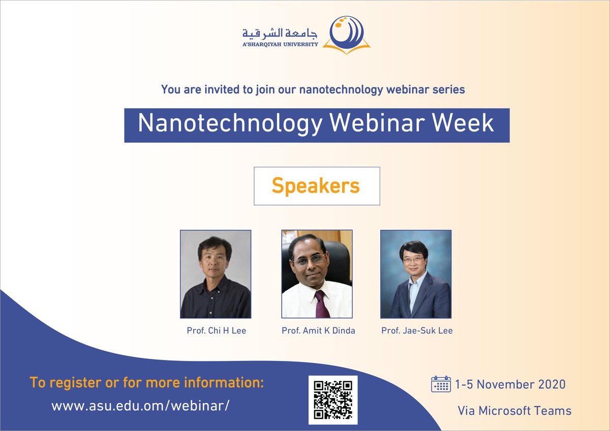 تكنولوجيا النانو على منصات وسائل التواصل الاجتماعي.
كونوا على الموعد...
asu.edu.om/webinar/