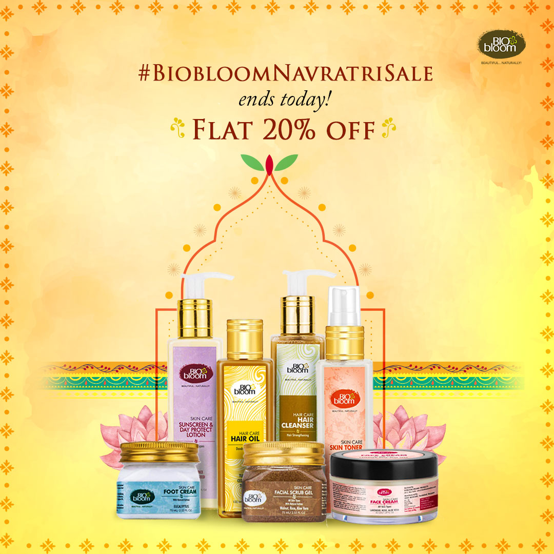 BioBloom's tweet photo. #BiobloomNavratriSale Ends Today at Midnight!

Last day to get Flat 20% Off on all your favorite Chemical-Free Personal Care Products.

Shop Now: https://t.co/SaxW36wZhX

#Navratri #Biobloom #BeautifulNaturally #PureSkin #SkinLove https://t.co/lhVuvJD0OC