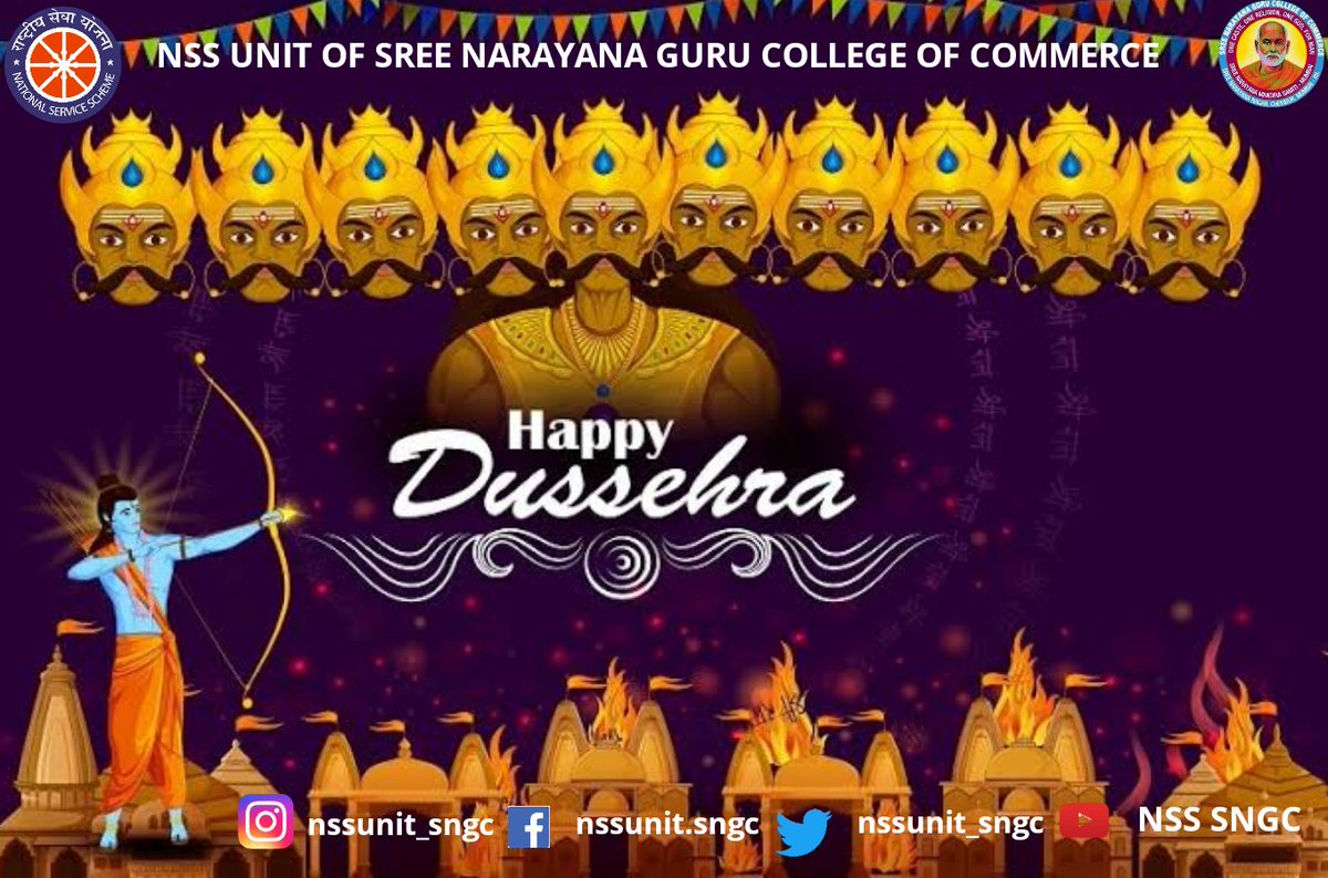 nssunit_sngc's tweet photo. Celebrate the victory of Shri Rama over Ravana. Celebrate the triumph of the good over the evil — wishing you a very Happy Dussehra.

#NSSSNGC 
#Dasara2020 https://t.co/bXkOVlsbnl