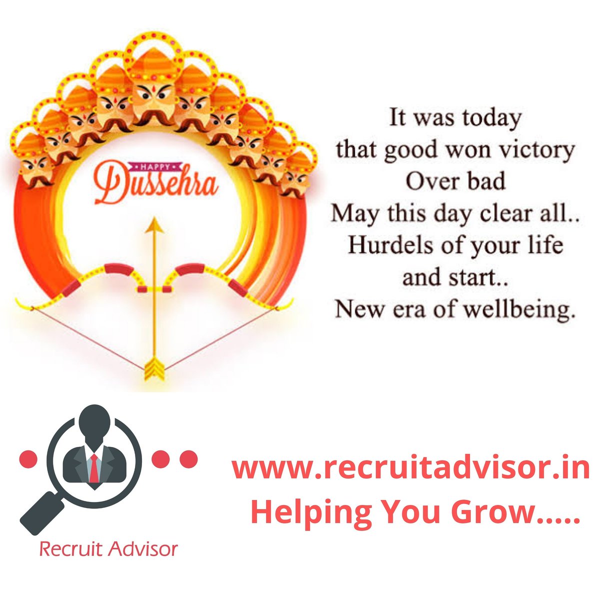 advisor_recruit's tweet photo. The way Shri Rama killed the ten-headed demon Ravana ,   let us all eliminate the negative traits that seek refuge within us and make a better version of ourselves.
  Burn worries and Bring Happiness 😊
🍃Happy Dussehra 🍃
https://t.co/2Y20DZ1A8R
 #नवरात्रि  #happydussehra2020 https://t.co/RNfJymkjGp