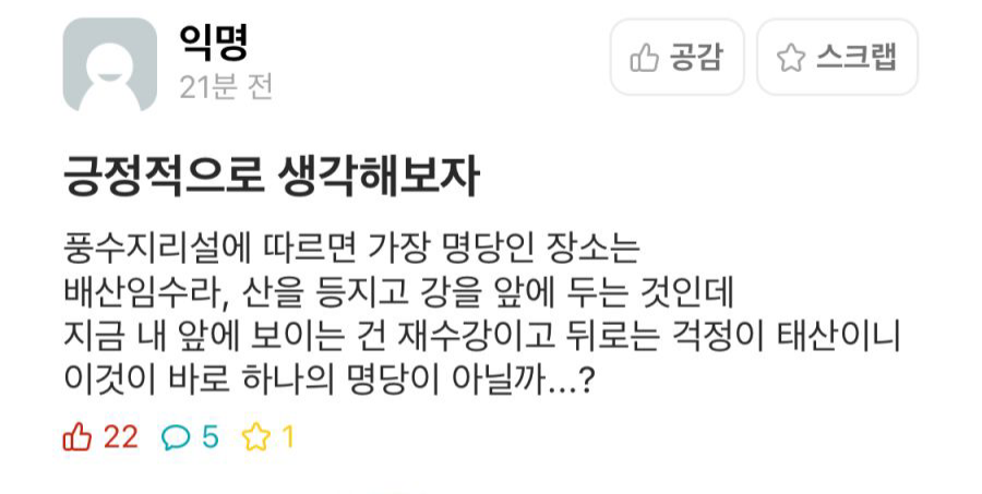 드디어 미쳐버린 대학생이 보는 배산임수