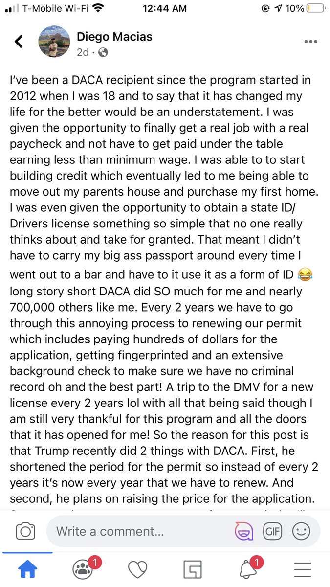 this is a post i saw about a daca recipient and his story. daca recipients don't have it easy here. they deserve to be here just as much as anyone else.