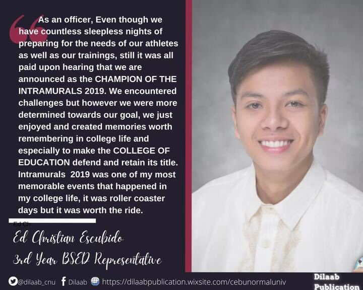 dilaab_cnu's tweet photo. At the end of our CNU INTRAMURALS 2019: #DilaabLookingBack and #CNUTopStories .
The Council members from CTE-Educator’s Club.
#TatakNormalite
Read more on our FB Page: https://t.co/uSKyWHmkjQ
And on our Website: https://t.co/s5W4bSIjMK
DilaabPub📰 https://t.co/cSF4fyI0Gm