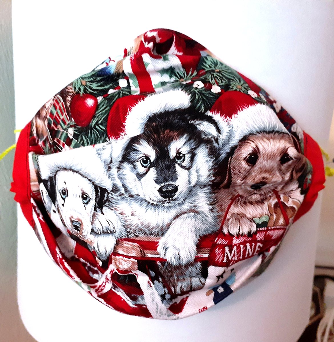 Holiday Doggie #FaceMask / #christmas etsy.me/31HmLzn #allergywashable #clothfacemask #stockingstuffer #vettech #assistant #veterinary #cute #dogfacemasks #reusableadjustable #madeinusa #holidaygift