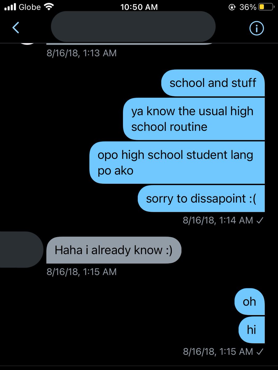 P asked what was keeping me awake and dito ko sinabi na high school ako. In my head iniisip ko na (at most) baka senior high siya (siguro mga g11). P then mentioned na ilang beses na niya binisita yung twt acc ko.