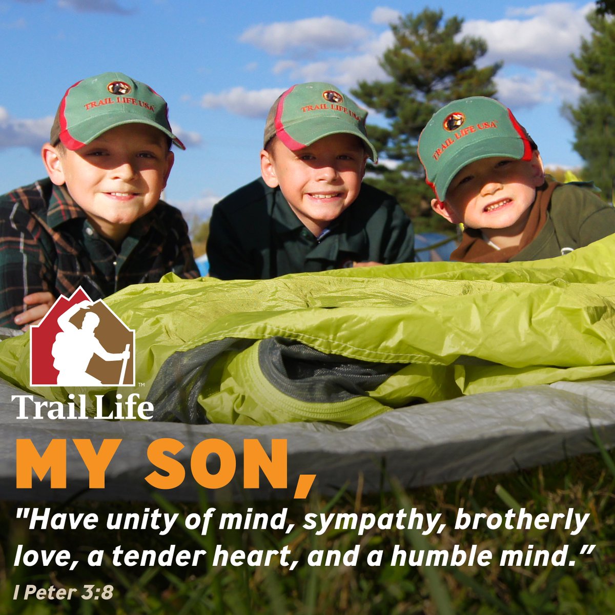 TrailLifeUSA's tweet photo. My son, "Have unity of mind, sympathy, brotherly love, a tender heart, and a humble mind." - 1 Peter 3:8

Christ-Centered | Boy-Focused
Adventure | Character | Leadership
https://t.co/OqbkW9lSp4 https://t.co/8O1fMXiW1B