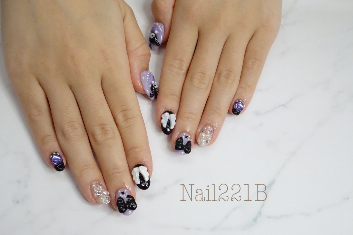 Nail２１１b クロミちゃん クロミちゃんのバースデーが 近いとの事で 可愛すぎるクロミちゃんネイル クロミちゃんネイル ネイルデザイン ネイルアート バースデー ネイルアート 可愛すぎ