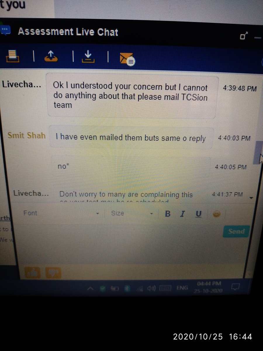 smitshah_1399's tweet photo. Finally after 3 hours I got connected to Live chat and this is what they told me.
@TCS @TCS_iON #tcsnqt #tcs #TCSNQT2021 #tcsreconducttheexam #tcserror https://t.co/8YZ90Wgglp