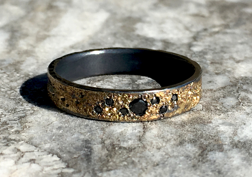 LordCoconut's tweet photo. Galaxy wedding ring in oxidised sterling silver, 18ct gold frosting and seven black diamonds by Jeanette Dyke

#gaywedding #commitment #commitmentceremony #instagay #lgbtq #gayinstagram #equallove #samesexmarriage #lgbtwedding #queerwedding #samesexlove https://t.co/msCWdTP9Q0