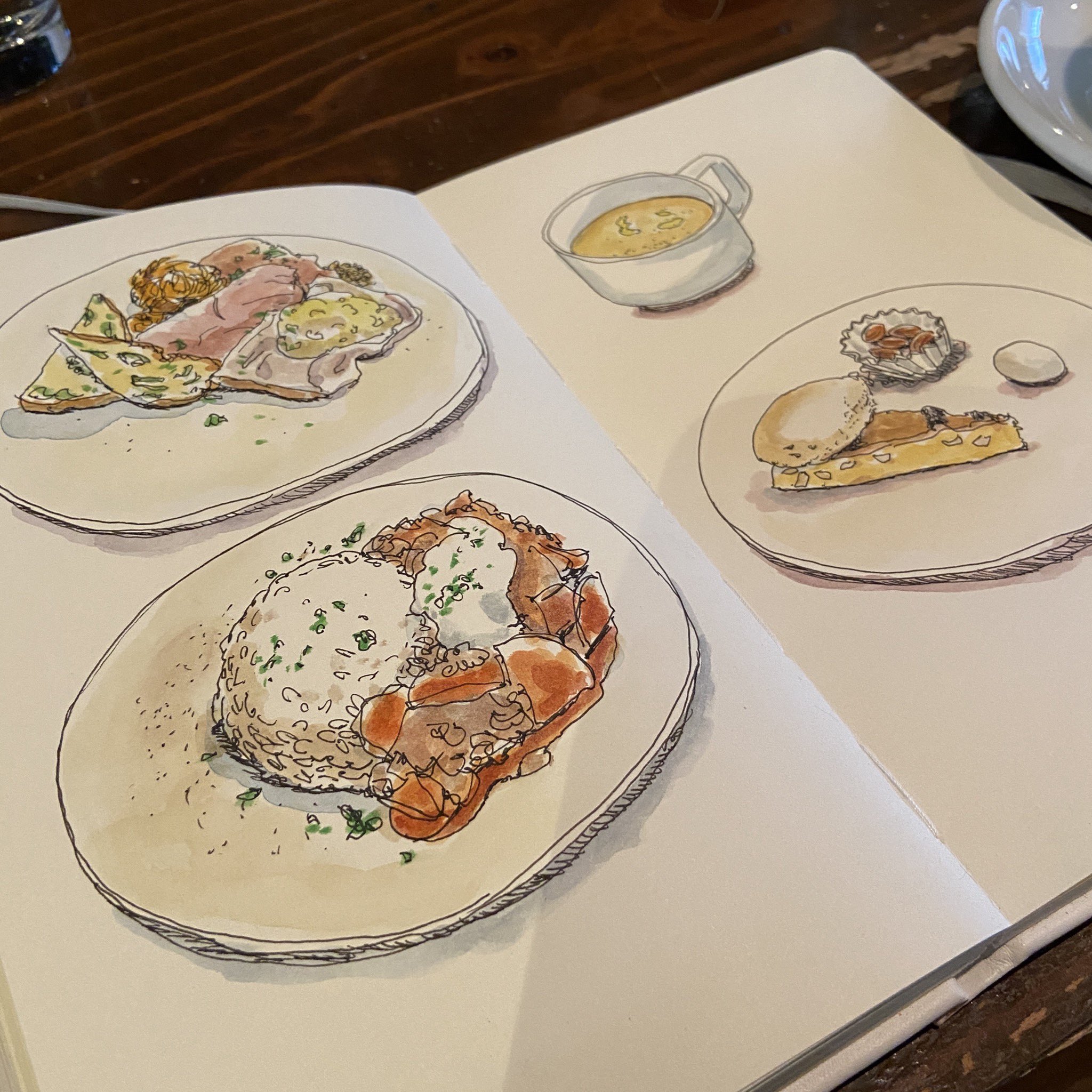 横山 ゴロー 今日のランチ 昨晩行きつけのお店でお会いした方のお店でランチ中 Tk Nobu05 絵 イラスト 絵描き 水彩画 スケッチ フランス料理 T Co Vdowe1tz5k Twitter