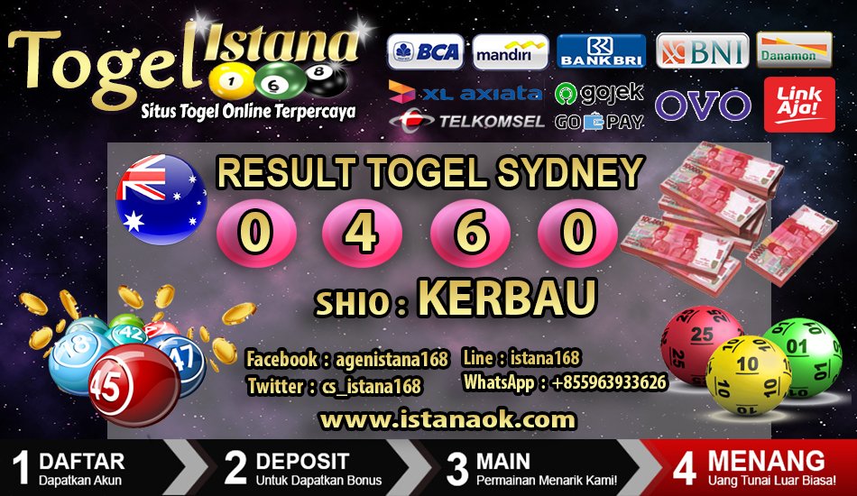 cs_angelisa's tweet photo. Hasil Keluaran Togel Sydney. Minggu, 25 Oktober 2020 : 0460
As : 0
Kop : 4
Kepala : 6
Ekor : 0
Shio : Kerbau
Dasar : Genap  -  Besar
Mainkan Semua Games Dalam 1 id Yaitu : Sportbooks, Live Casino, Nomor, Togel, Slot.

LINK PENDAFTARAN
https://t.co/eRGVhydrNr https://t.co/ynbgtYcwKa