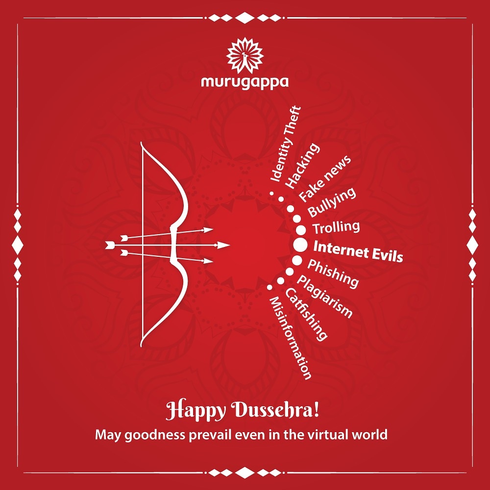 Murugappa_Group's tweet photo. Remember to use the power of the internet for all things good, check your facts, be kind and do your bit for a better digital world! Happy Dussehra!
#HappyDussehra #Dussehra #MurugappaGroup #GoodOverEvil #TogetherLetsProgress #GoodNetizenGoodCitizen https://t.co/l0r5rwNtsW