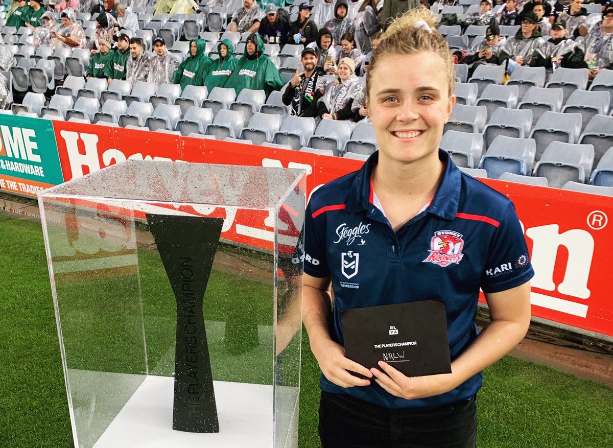 sydneyroosters's tweet photo. The 2020 RLPA NRLW Players’ Champion, Hannah Southwell #EastsToWin #NRLWGF https://t.co/A6jMbF422g