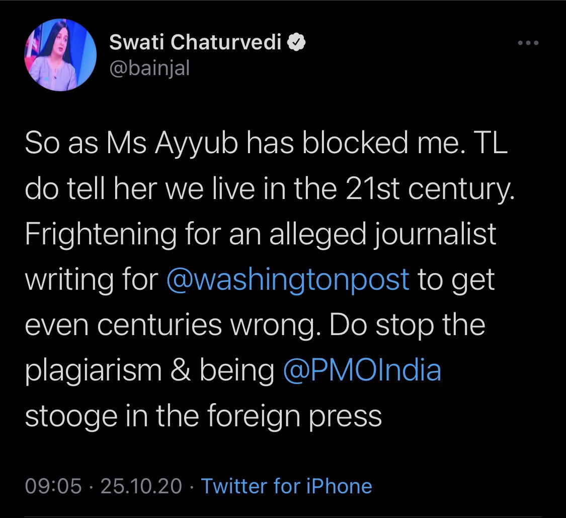 Rana Ayyub is a PMOIndia stooge for the foreign press. I mean, I have no words for this. https://twitter.com/bainjal/status/1320275206733135873