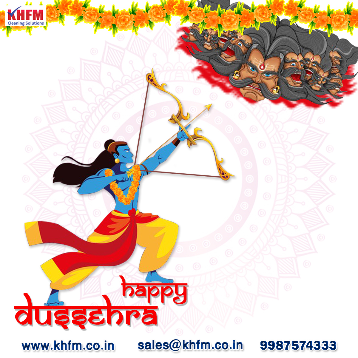 KHFMCleaning's tweet photo. On this special day, as we celebrate valor &amp; courage,
Triumph of good over evil,
Wish you success &amp; happiness in
Everything you do. Happy Dussehra!
So Stay Home,  Be Relax &amp; Call Us Now 9987574333 
Or Book our services on https://t.co/BUWxogkiTR
#StayHome #StaySafe #KHFMCLEANING https://t.co/kXWNHxfZPu