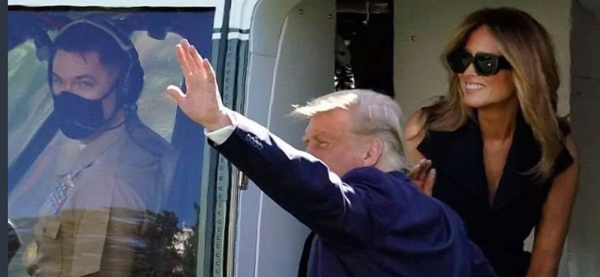 DrBeauBeaumont's tweet image. Everybody's so busy pointing out #FakeMelania in this photo that no one's noticed that John Barrowman's flying the helicopter.