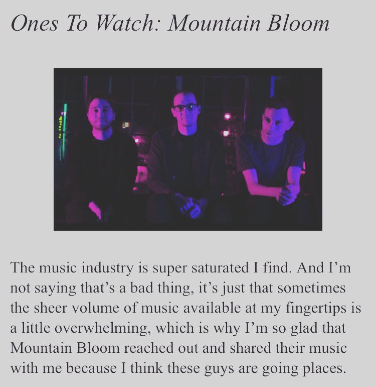 DiscWarsRecords's tweet photo. Shout out to @musicistoblame for their feature on @mtnbloommusic. Check it out below: https://t.co/JM6deQH1gb. #indiemusic  #synthpop #dreamy #electronicfolk #lockedin #ball #u32 #discwarsrecords https://t.co/JCpseghf5e