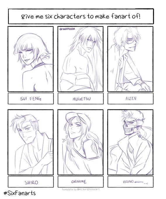 Couldn't fit them all, thank you for the suggestions!!!! I tried haha ---#SixFanarts 