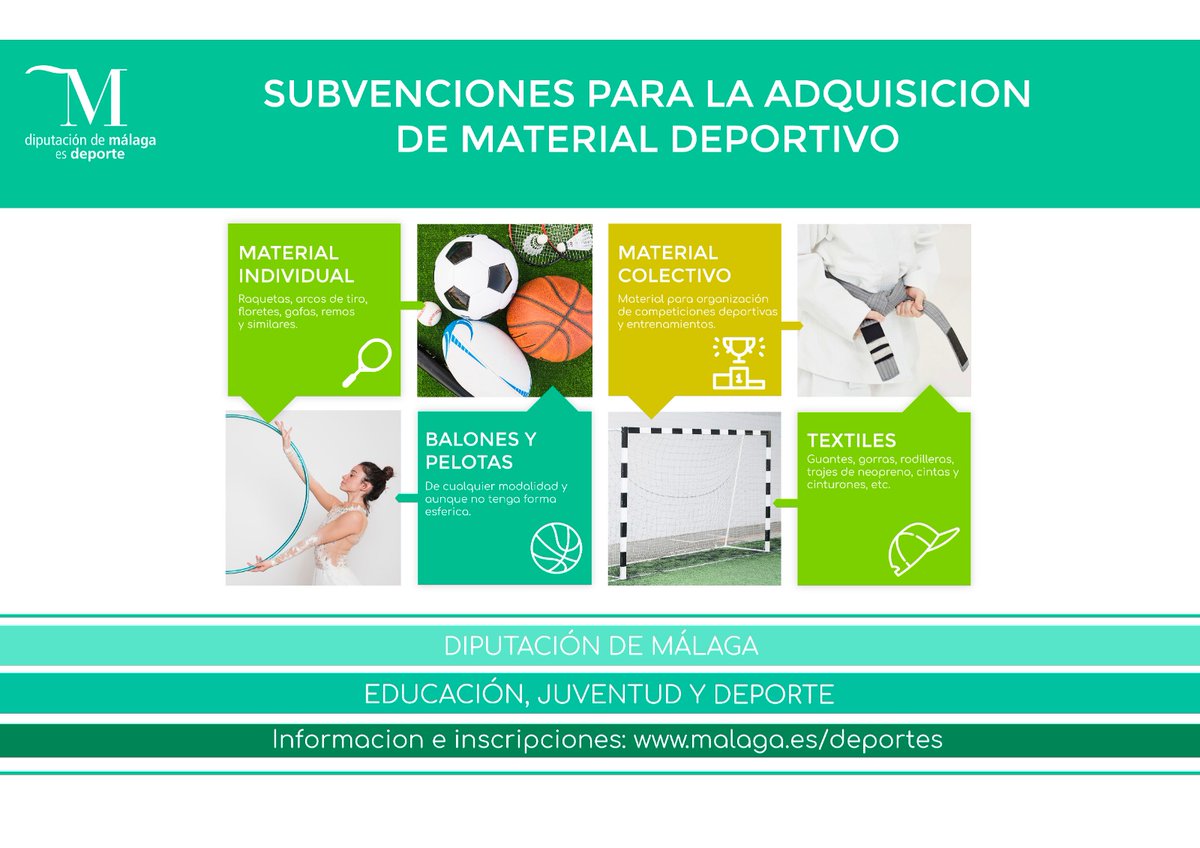 DeportesDipMlg's tweet photo. 📣🆕Abierto el plazo de solicitud de las subvenciones para adquisición de material deportivo ⚽️🏀🎾🏒 a clubes y federaciones malagueñas dirigidas a favorecer el empleo y a garantizar actividades seguras.
ℹ️ https://t.co/33BoWjgElU
#planmalaga #deporteseguro #deporte #malaga https://t.co/AJyrqP7vKz