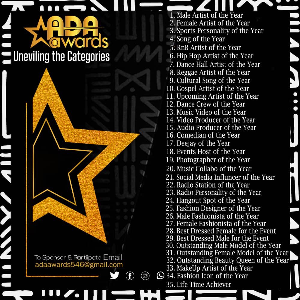 PrinceRaymondHD's tweet photo. These awards will be conducted according to the categories that points out all spheres of fashion & entertainment industry respectively.
Check the poster below for you to be able to know where to nominate your favorites.
#ADAAWards https://t.co/4y1nuhjX9C