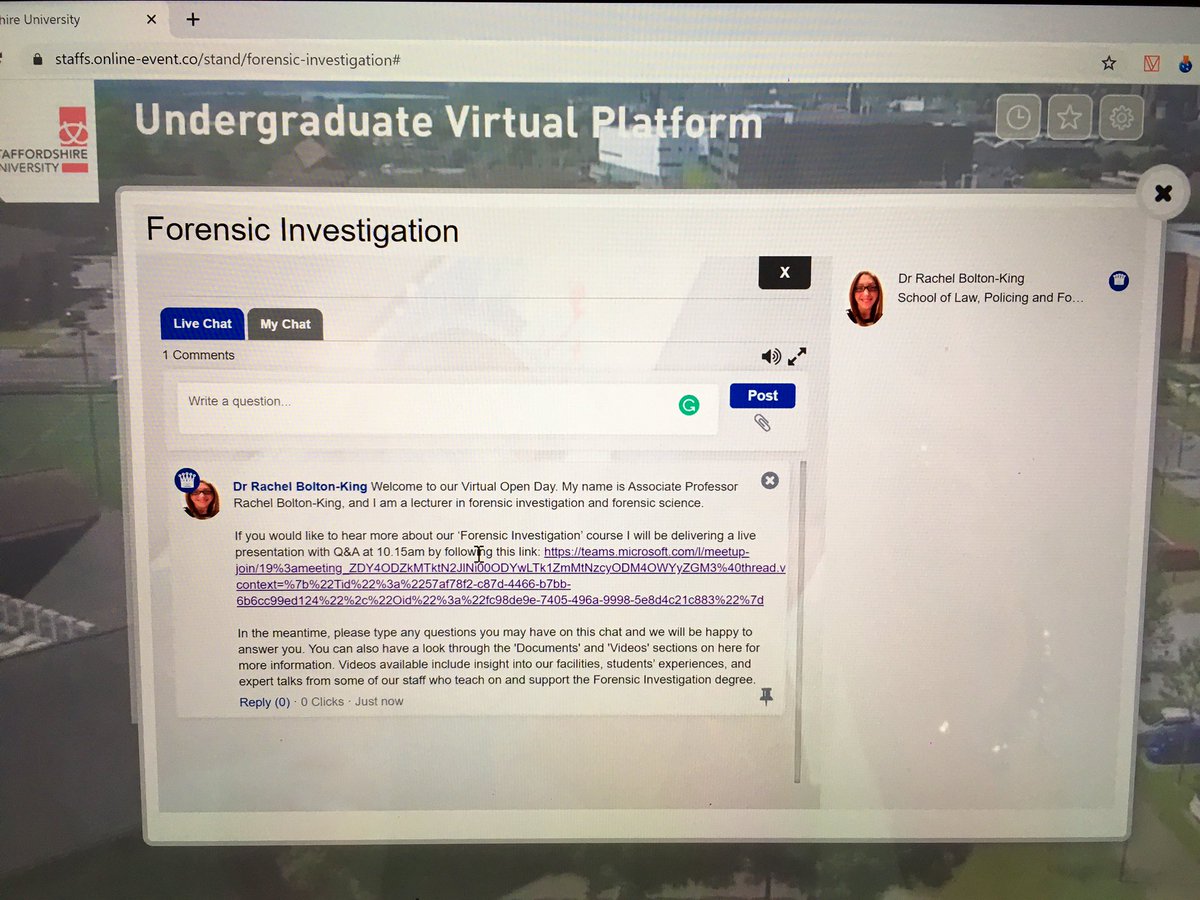 DrRachelBK's tweet photo. All setup for our @StaffsCPFS_Dept & @StaffsUniLPF #StaffsVirtualOpenDay! Presenting live with Q&A using Teams at 10.15 but ready to help & virtually meet our potential future students & their families. An exciting start to 2020/21; what will 2021 & beyond bring I wonder #IFSCSI https://t.co/5gmHPmGgN5