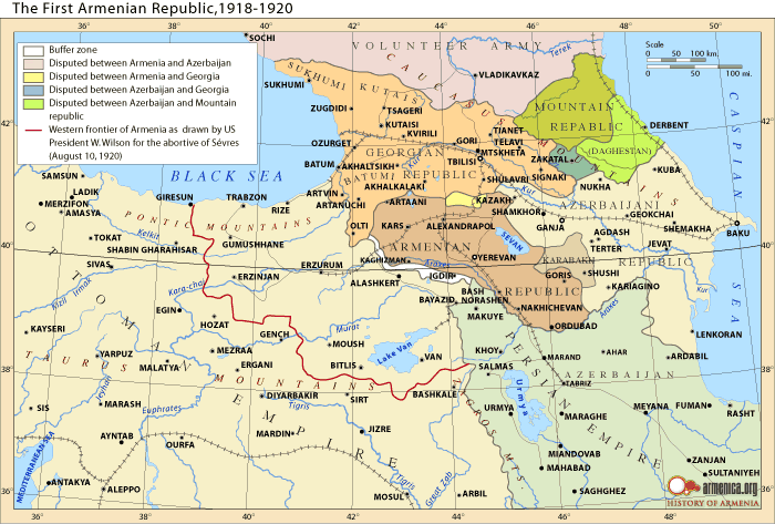 When the Russian Empire was dissolved as a result of the Russian Revolution of October 1917, at first a Transcaucasian Federation was created, which later (spring of 1918) gave place to the three independent republics of Georgia,  #Armenia and  #Azerbaijan․