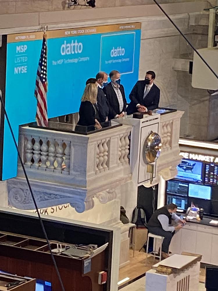 PanteliAngelie's tweet photo. A huge congratulations to my lovely previous boss Tim Weller and the team at @datto on their successful IPO on the NYSE last week. They did a five day virtual roadshow and still managed to ring the opening bell on Wednesday. Raised just under $600m at a $4bn valuation. https://t.co/zINMMdiNhd