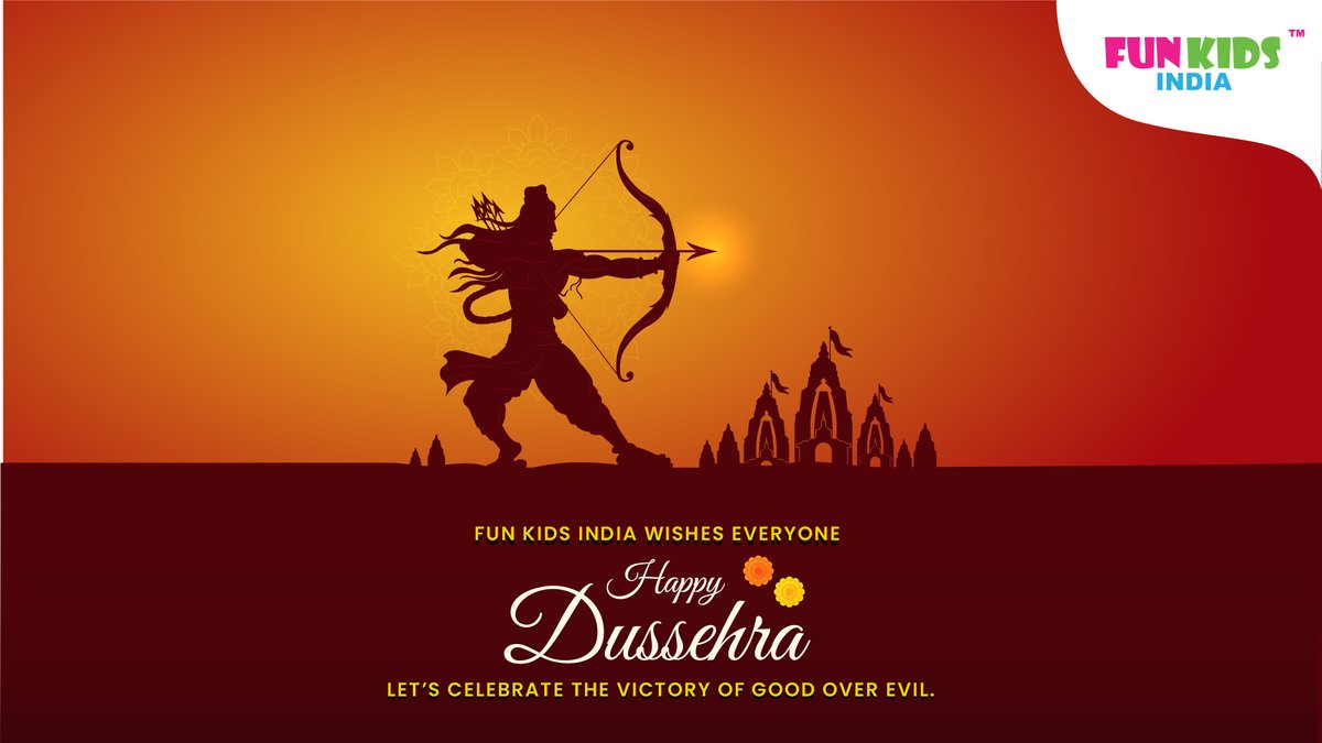 FunKidsIndia's tweet photo. On the auspicious occasion of Vijaya Dashami, here's extending our warm wishes and heartfelt greetings to you and your family. ✨ 

May Shri Rama bless you with his choicest blessings on this meaningful day. May truth and goodness prevail. Happy Dussehra!
#Dussehra2020 #GodBless https://t.co/9YRXIUvDYW