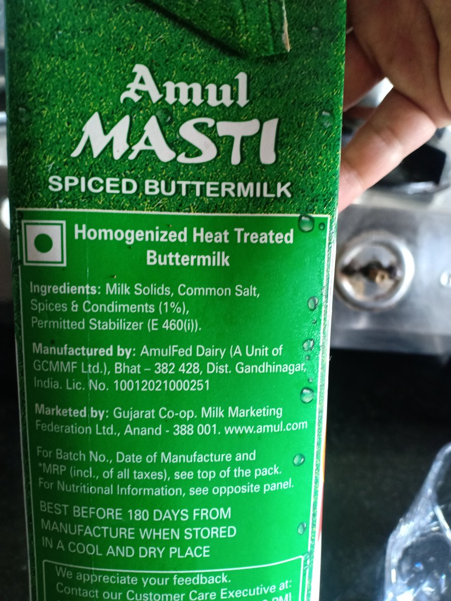 satpathey's tweet photo. Purchase Amul butter milk yesterday and when I opened it the colour of butter milk was not white it was different and not consumable Manufacturing is 20th July n Expiry is 180days.
They add too much preservatives which is harmful.
Angry and diappointed
#Amul
@Amul_Coop https://t.co/u3b4zSUZhi