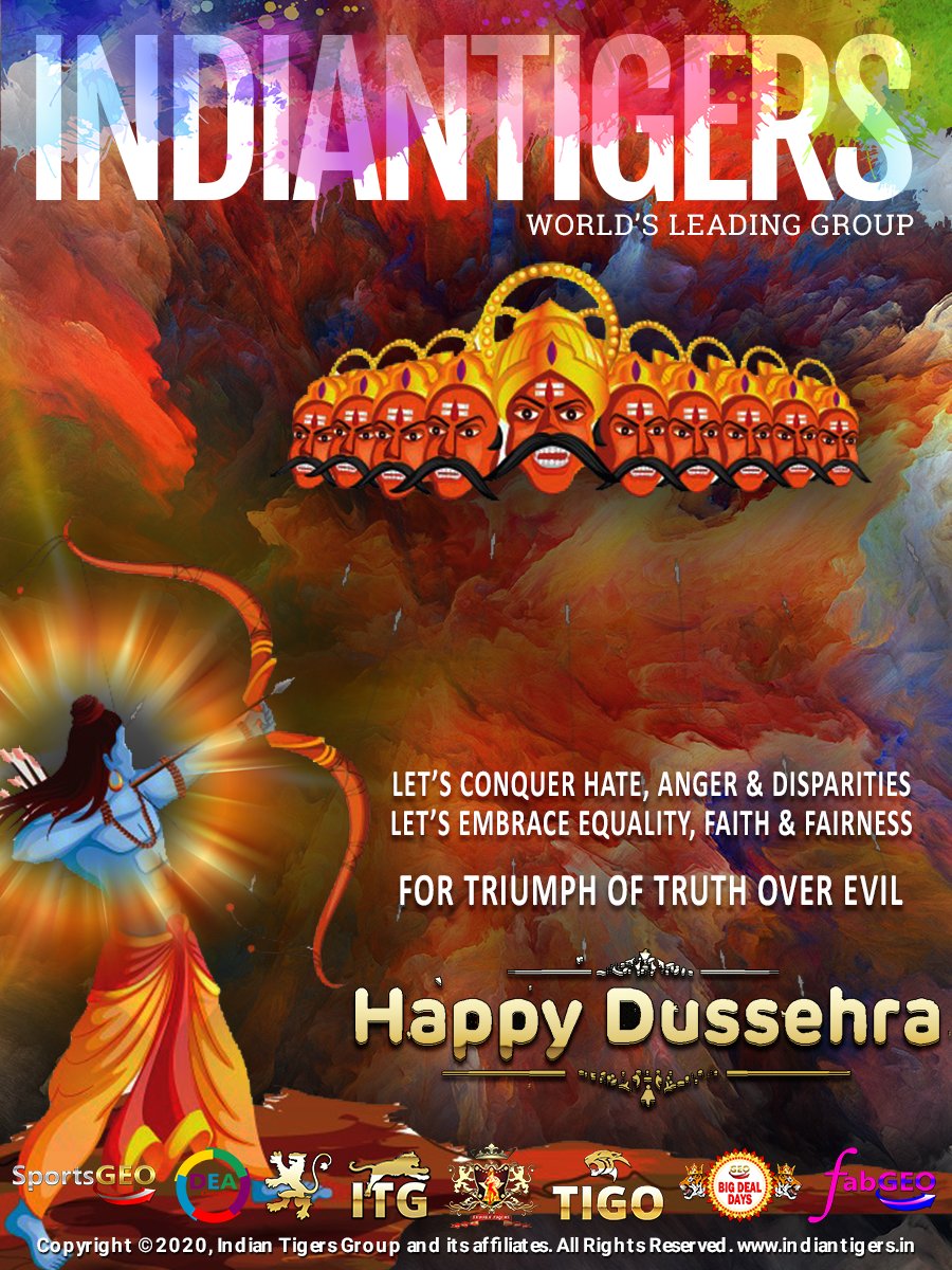 IndianTigers1's tweet photo. Indian Tigers wishes you &amp; your family a very "Happy Dussehra".
#sports #fitness #health #indiantigers #SportsGEO #Dussehra  #Dussehra2020 #HappyDussehra https://t.co/S2dwjdeQ2f