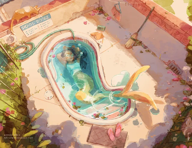 StrangeAndSmall's tweet photo. Witches beat the heat by transforming into underwater-breathing forms, to fully submerse themselves. Ideally, you do it with more than an unheated hot-tub, but you work with what you have. https://t.co/NB5gMZhYgi