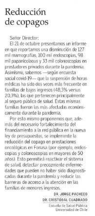 Propuesta de reducción de copagos por prestaciones oncológicas en usuarios de FONASA para reactivación sanitaria con @CCuadradoN.
@DrEnriqueParis @izkia @Hmolinamilman @soledadbarria @carolinagoic @cancer_ley @juancarlossaid @ceciliarod @agatamar https://t.co/1ohycaQ7kJ