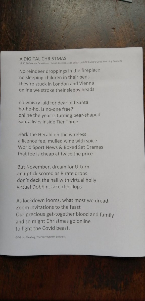 AdrianMealing's tweet image. A Digital Christmas. National clinical director Jason Leitch says out loud what some of us are thinking inside. Meanwhile, a Very Grimm Brothers gig tonight. Unlocked. For real people in a real room. Bring that on! @IMcMillan