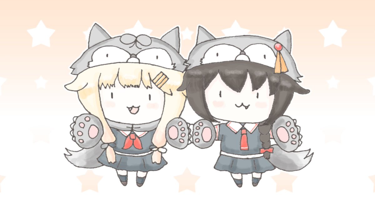 shigure (kancolle) ,yuudachi (kancolle) ,yuudachi kai ni (kancolle) 2girls multiple girls school uniform serafuku hair flaps blonde hair braid  illustration images