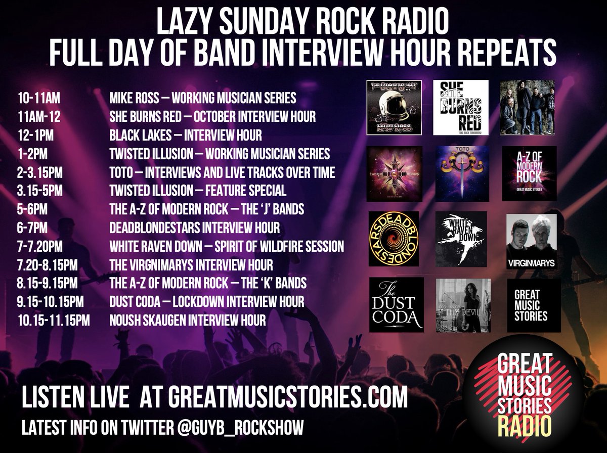 GuyB_rockshow's tweet photo. OK, today's running order on https://t.co/QwdpOSZDCT. A day of Sunday repeat features- @spindriftmike @sheburnsredband @thevirginmarys @TheDustCoda @noushskaugen @BlackLakesUK. @DeadBlondeStars & @WhiteRavenDown just added and bumper run for Nov band of the month @OfficialTIband https://t.co/qe4KDWCt9d